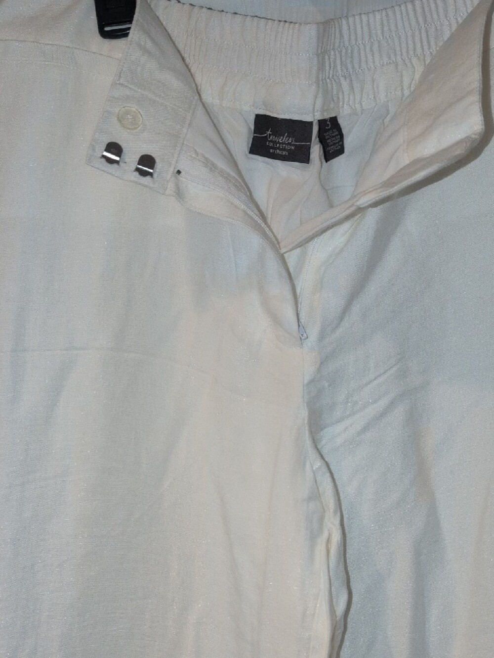 Chico's Travelers Collection White Elastic-Waist linen Pants - Picture 3 of 5